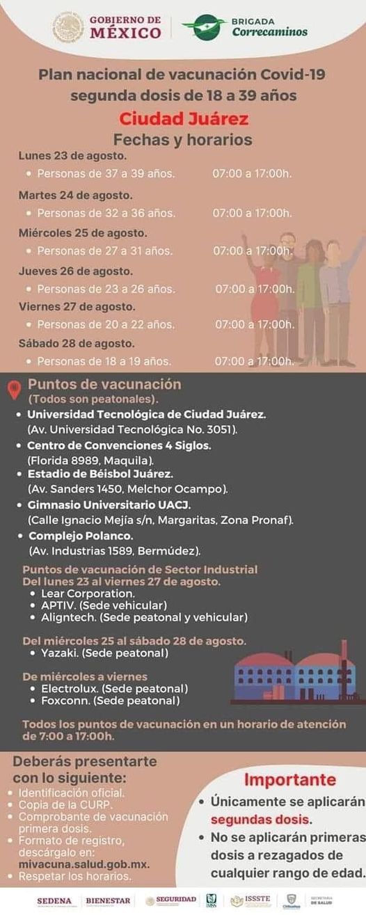 Arranca aplicación de 2da dosis vs COVID a adultos de 18 a 39 años