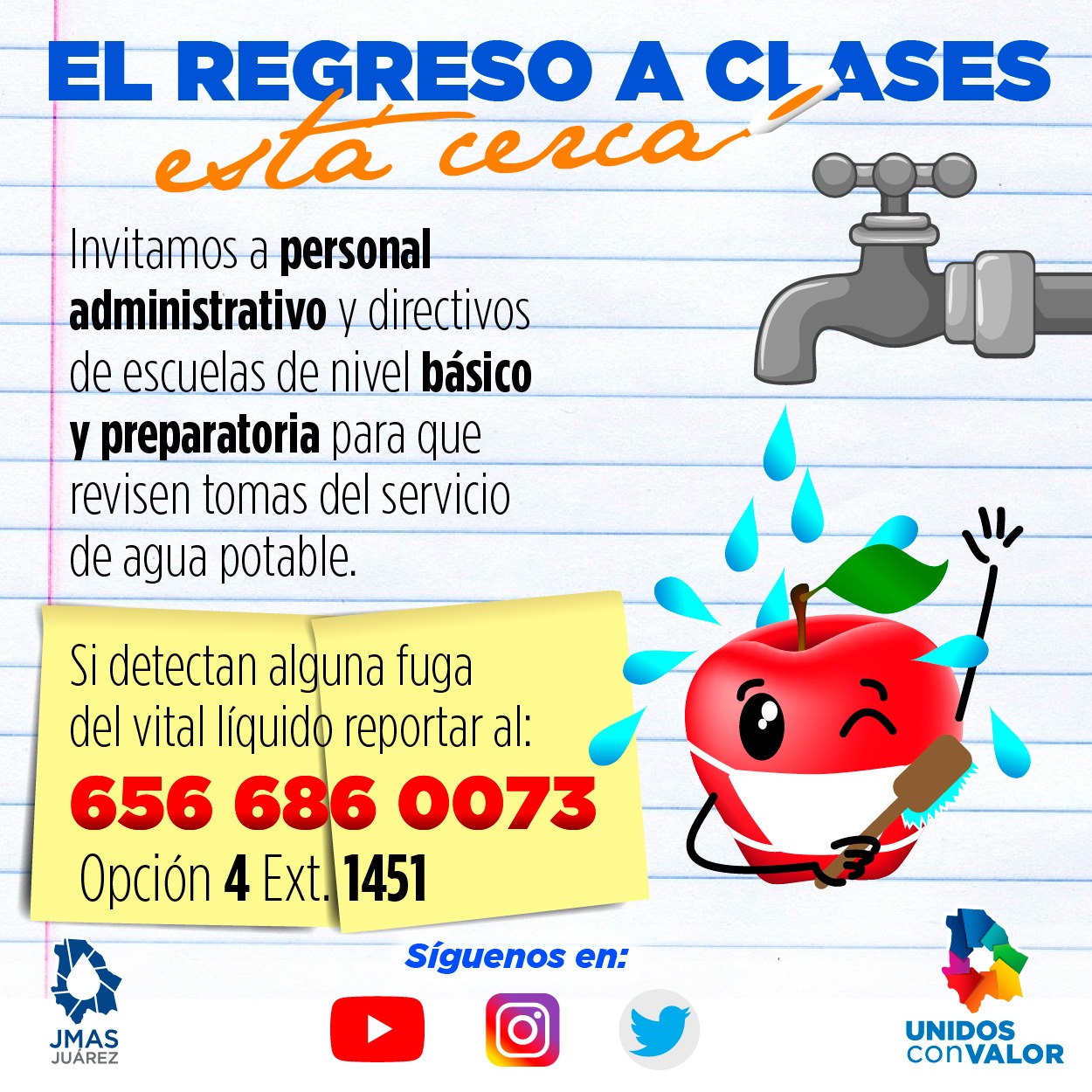 JMAS Juárez pide se revisen instalaciones hidráulicas en escuelas