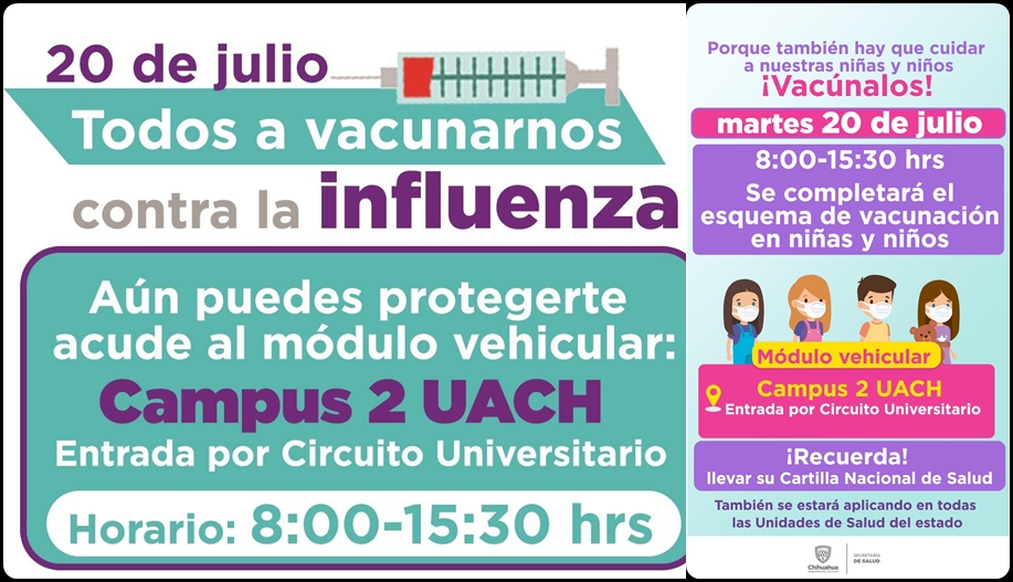 Habilita Salud Drive-Thru este martes 20 en la UACH para vacunar contra la influenza