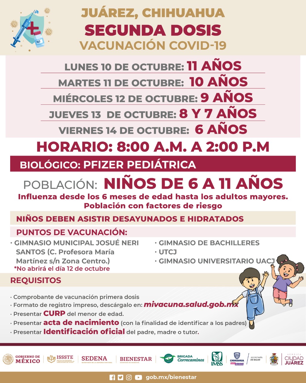 Sera Gimnasio Josué Neri Santos sede de vacunación para menores.