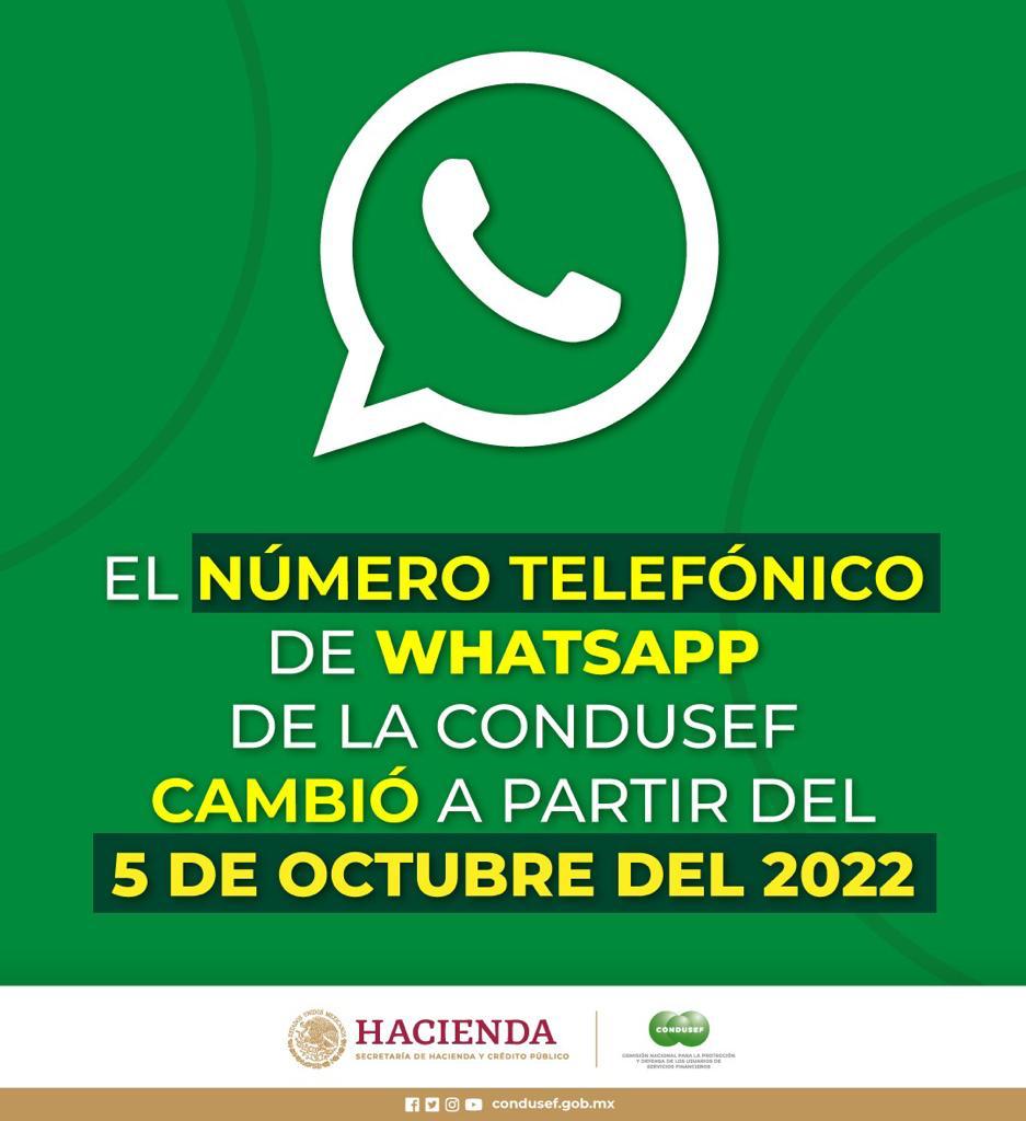 Anuncia Condusef cambio de número de atención por WhatsApp.