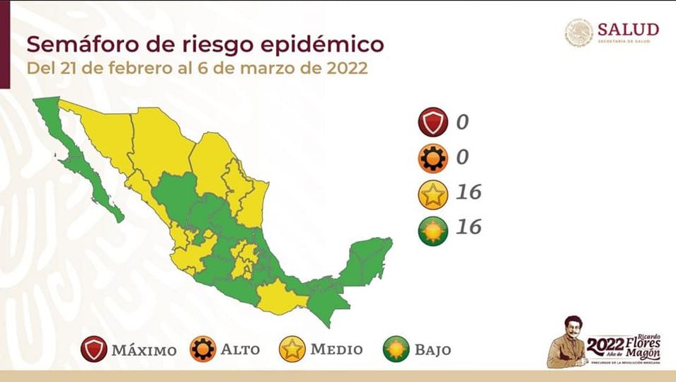 A partir del 21 de febrero, 16 entidades estarán en verde del Semáforo de Riesgo Epidémico
