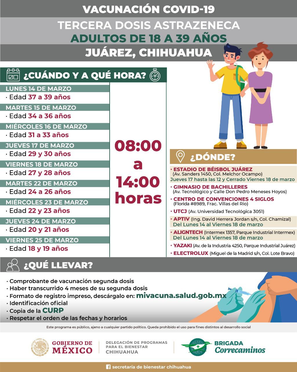 Programan vacunación para personas de 18 a 39 años