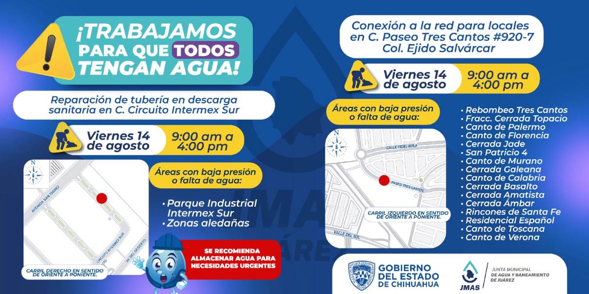JMAS realizará trabajos de conexión y reparación sanitaria este viernes