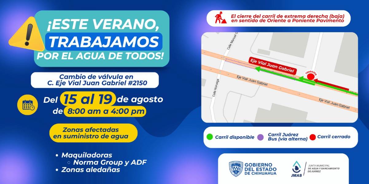 JMAS reemplazará válvula en el Eje Vial Juan Gabriel
