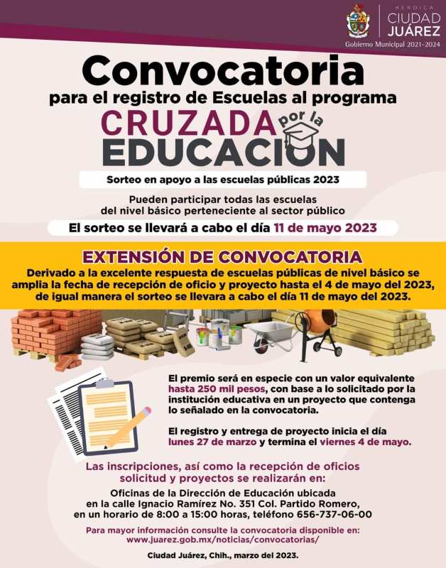 Amplían tiempo para  recepción de solicitudes para Sorteo Cruzada por la Educación