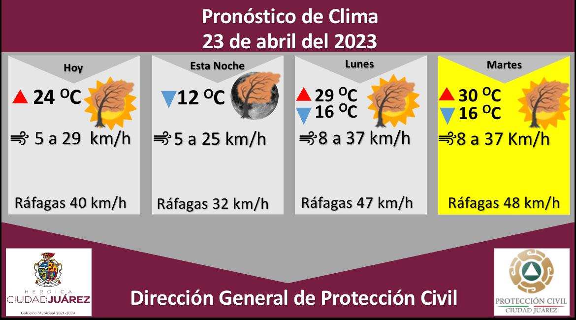 Pronostican domingo soleado con fuertes ráfagas de viento de hasta 40 kilómetros por hora