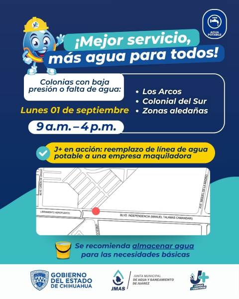 Advierten de suspensión del servicio de agua en el sur de la ciudad por trabajos de conexión