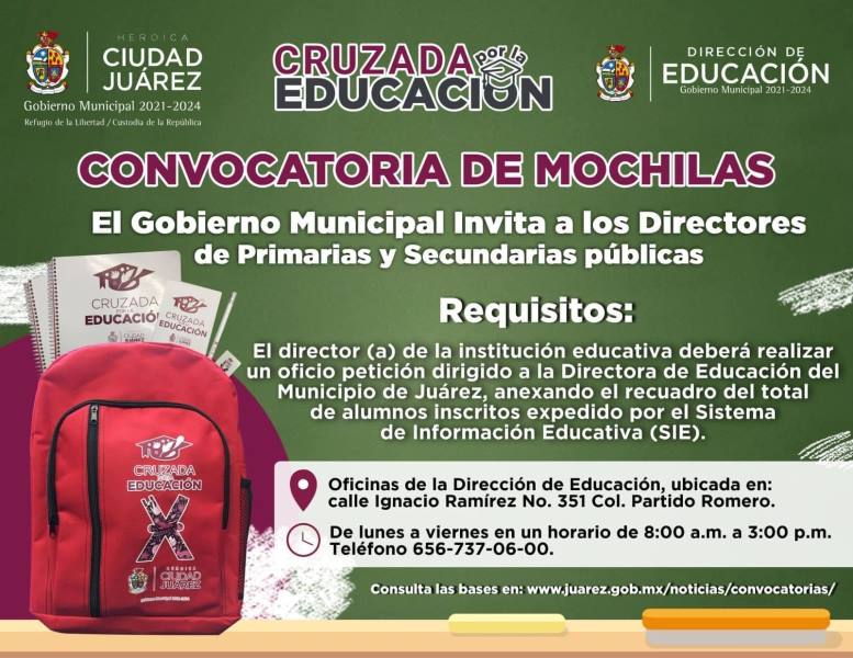 Llaman a escuelas primarias a registrarse para recibir mochilas y artículos escolares