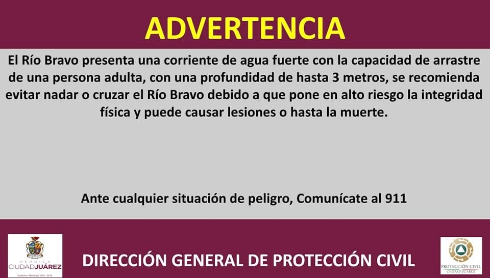 Llama Protección Civil a evitar cruzar o nadar en el Río Bravo y en diques