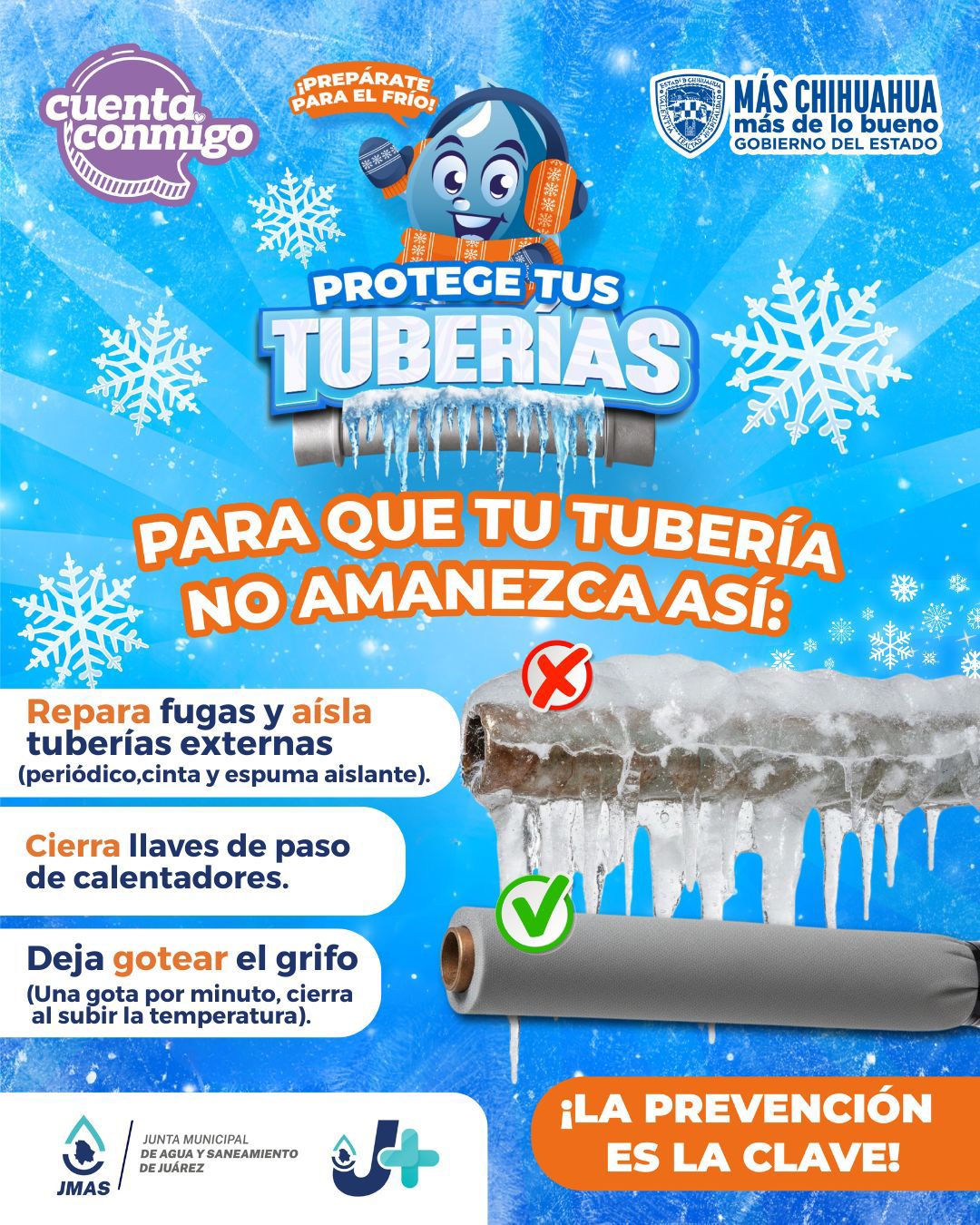 Llama JMAS a proteger tuberías de las bajas temperaturas.