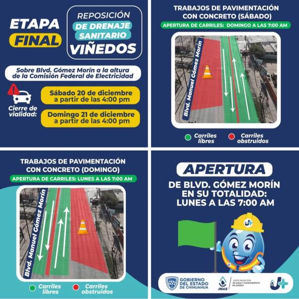 Iniciarán trabajos de pavimentación en el bulevar Gómez Morín por obra del colector Viñedos