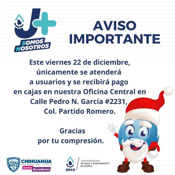 Anuncia la JMAS cierre de oficinas desde el viernes hasta el martes