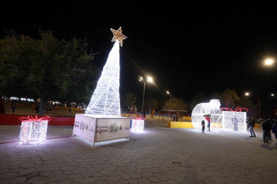 Encienden árbol de navidad en el Parque Borunda
