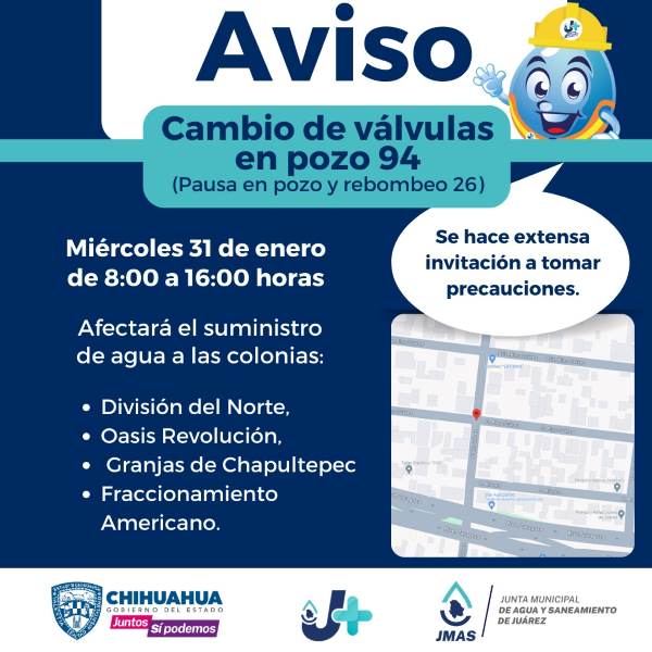 Advierte la JMAS suspensión de servicio por cambio de válvula