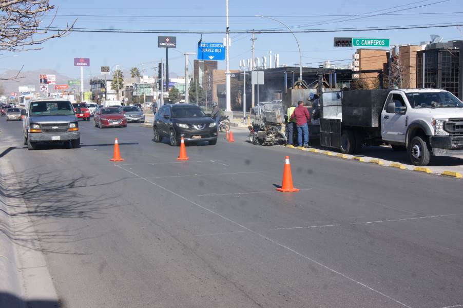 Mejoramiento del clima permite avance en la delimitación de carriles en vialidades.