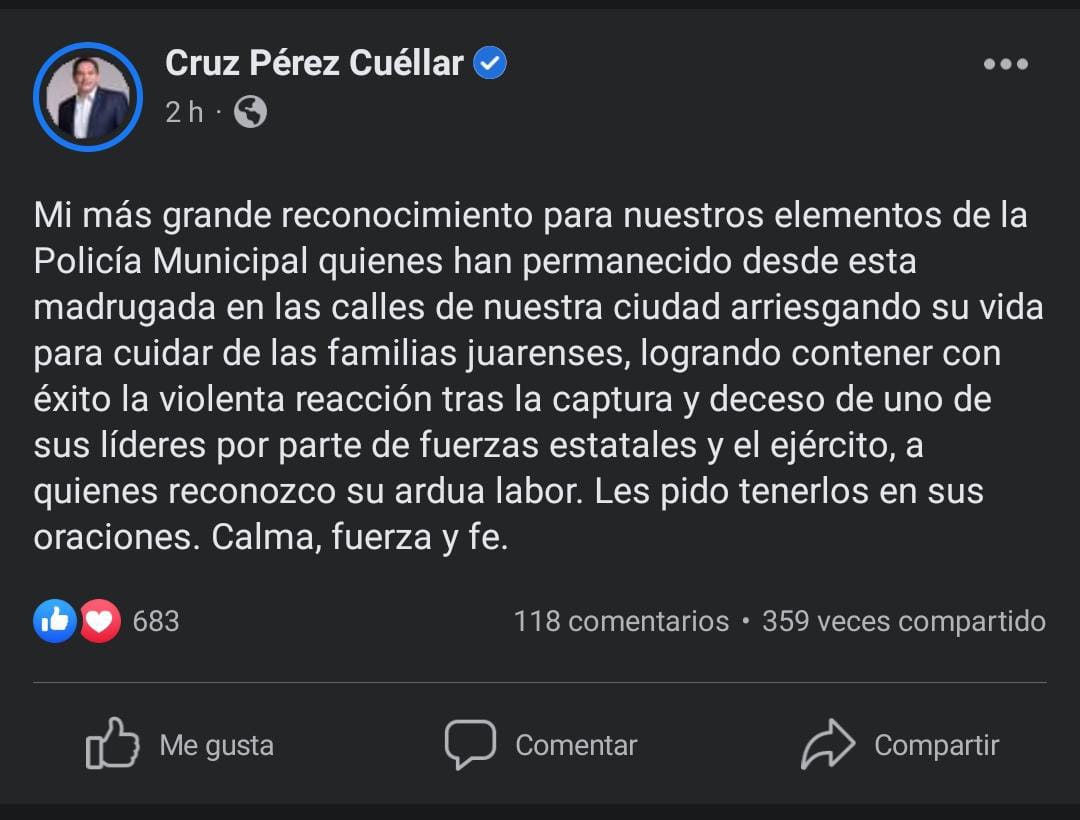 Reconoce alcalde labor de policías durante tiroteo donde murió líder criminal.