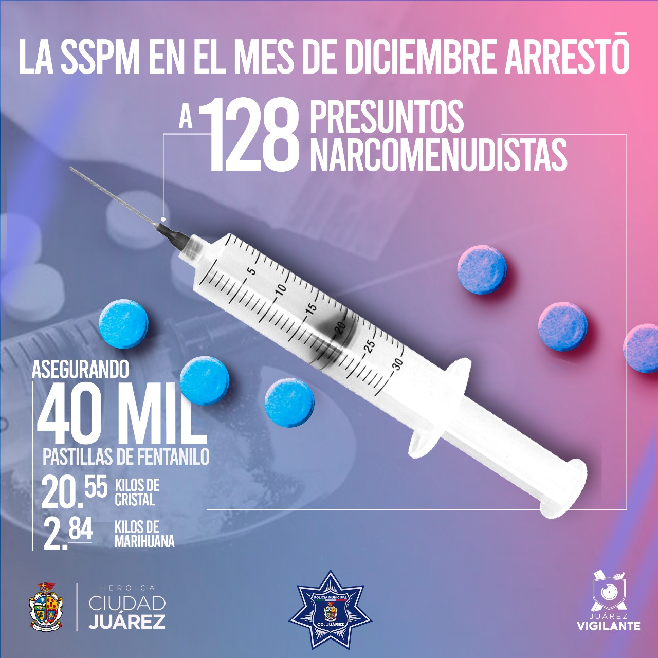 La SSPM durante el mes de diciembre decomisó 40 mil pastillas de fentanilo