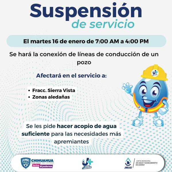 Anuncia la JMAS suspensión temporal de agua potable en sur oriente de la ciudad