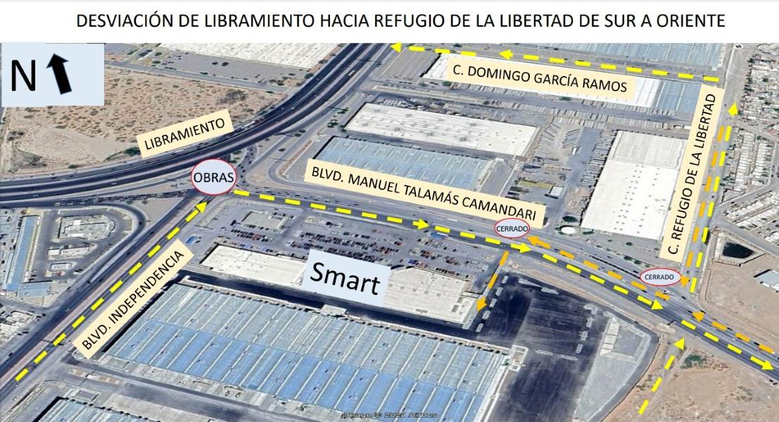 Alerta desvían tráfico vehicular por obras de distribuidor vial en bulevar Independencia