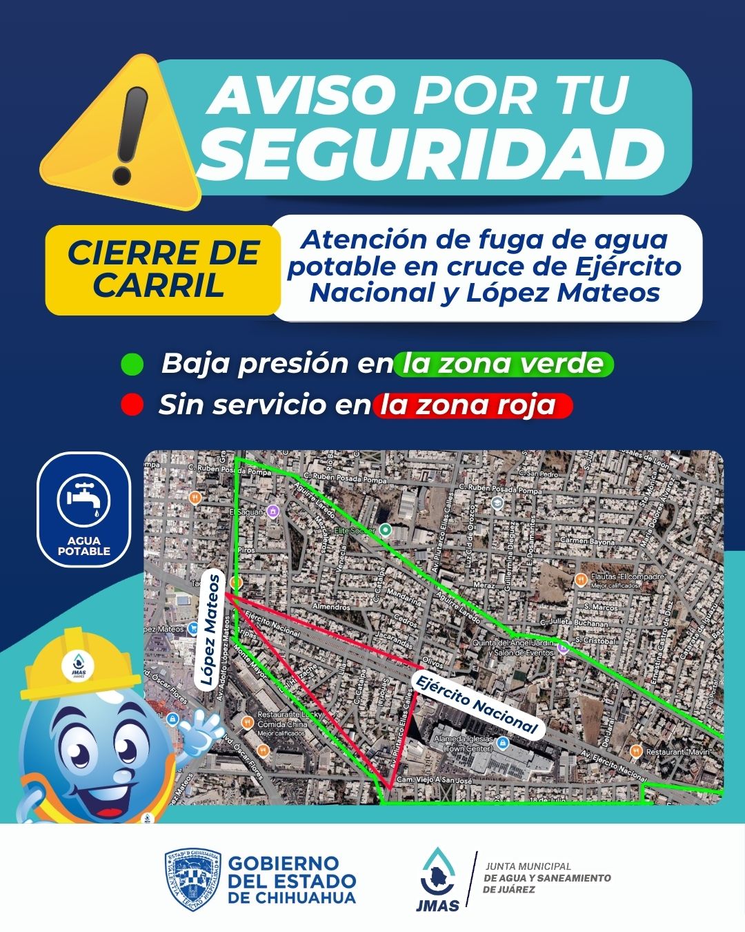 Llama JMAS a automovilistas considerar afectaciones en Avenida López Mateos.