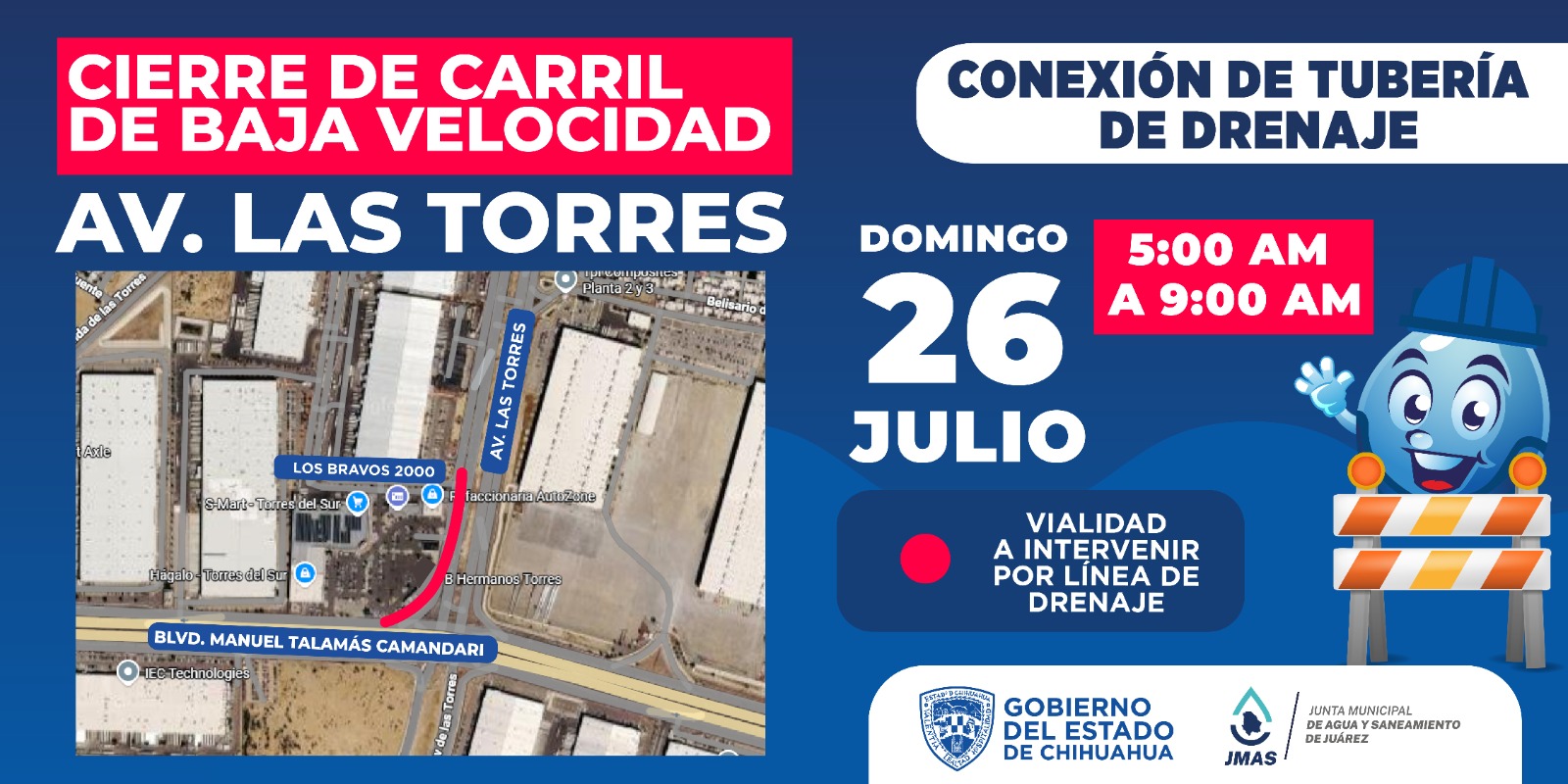 Concluirá JMAS trabajos en colector Talamás Camandári el domingo.