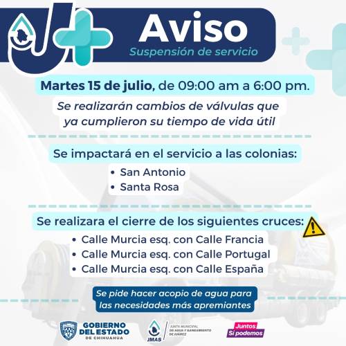 Por cambio de válvulas habrá afectación en el servicio