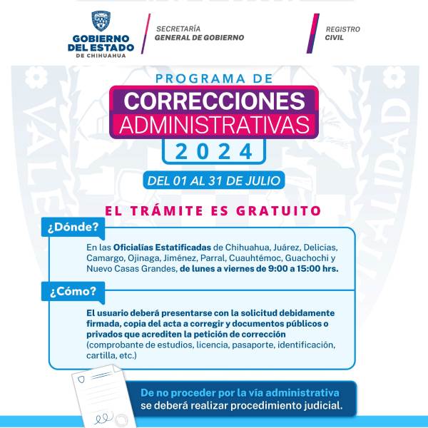Invita Registro Civil a aprovechar el “Programa de Correcciones Administrativas 2024” 