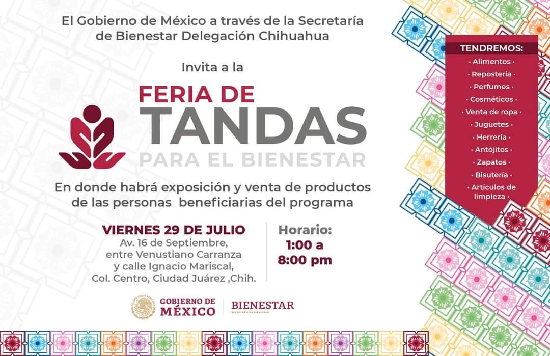 Invitan a la Feria de Tandas para el Bienestar en la zona Centro