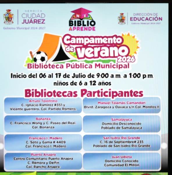 Invitan a niñas y niños a campamentos de verano en bibliotecas municipales