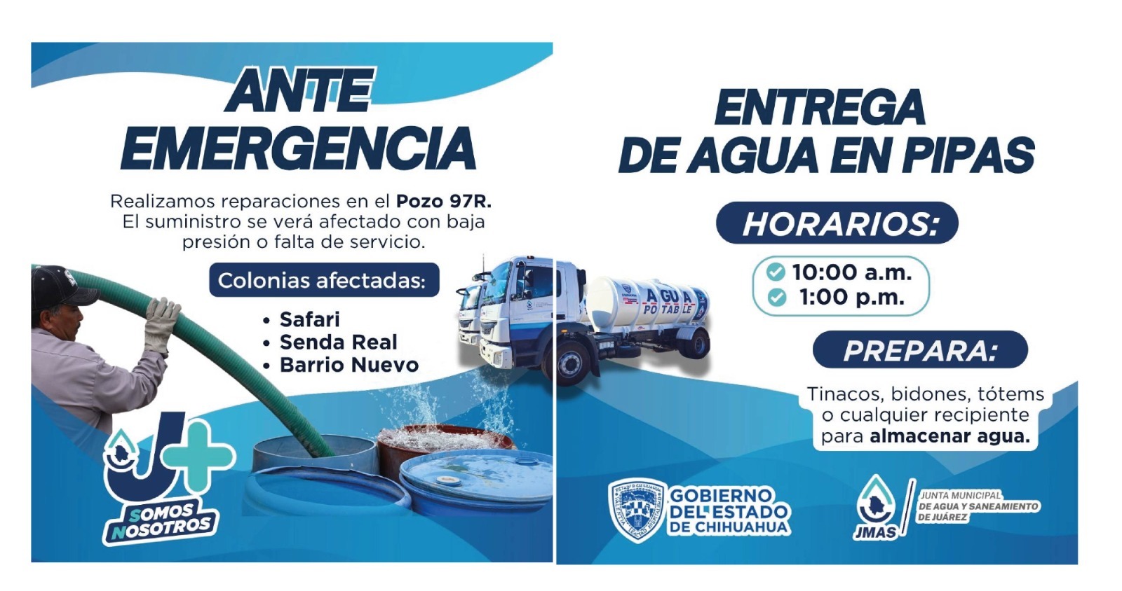 Refuerza JMAS reparto de agua en colonias del sur poniente, tras falla en equipo de bombeo.