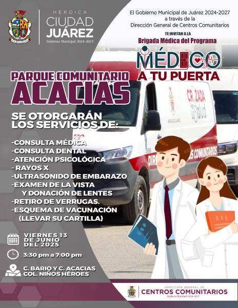 Llevarán Médico a tu Puerta al Parque Comunitario Acacias