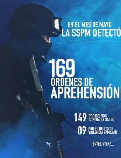 Detectó y detuvo la SSPM 169 sujetos con órdenes de aprehensión durante mayo