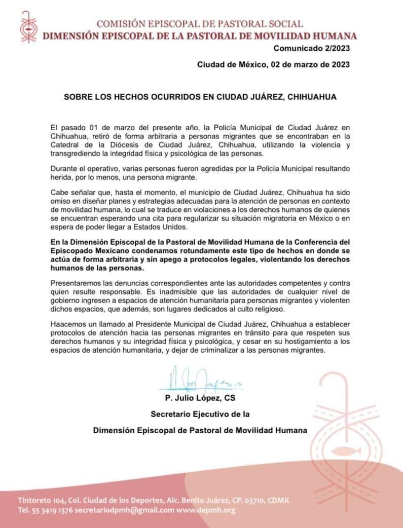 Piden prelados respeto a espacios de refugio para migrantes.