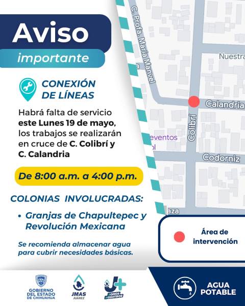 Este lunes suspensión de agua potable entre Ponciano Arriaga y De los Aztecas