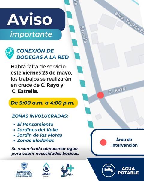 Habrá suspensión del servicio de agua potable este viernes