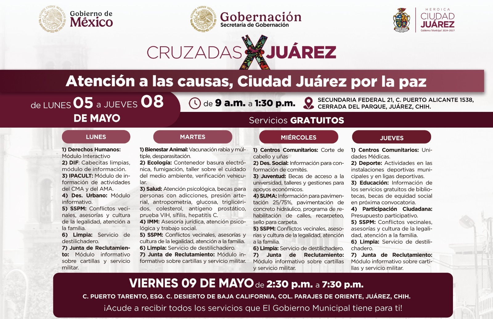 Llevarán Cruzadas por Juárez “Atención a las causas, Juárez por la Paz” a Parajes de Oriente