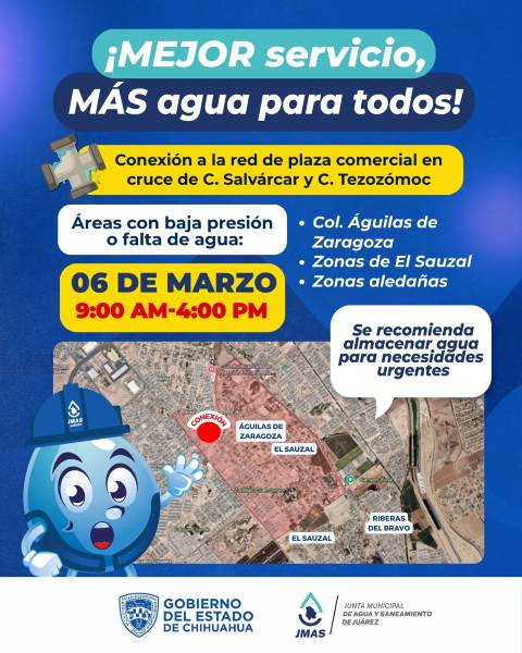 Suspenderán servicio de agua en colonias cercanas a El Sauzal por obras de conexión