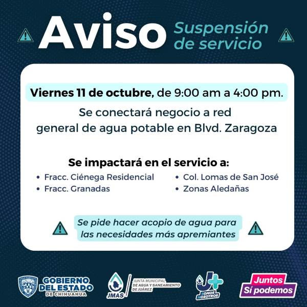 Recuerde, suspensión de agua en el sector de la cuesta para este viernes