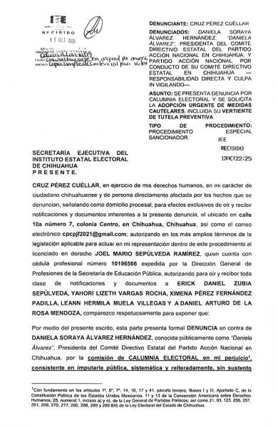 Denuncia Cruz Pérez Cuéllar a dirigentes del PAN por calumnia electoral