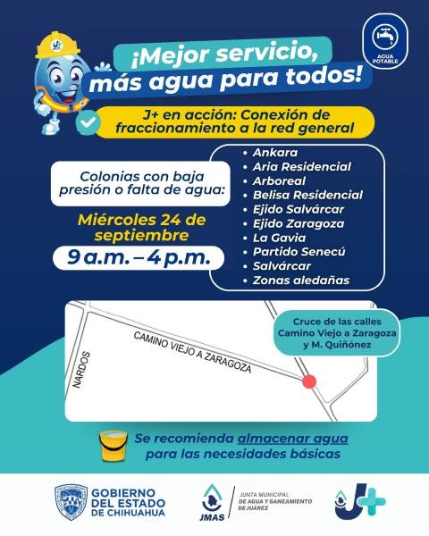Advierte la J+ de suspensión temporal de agua potable por nueva conexión a la red