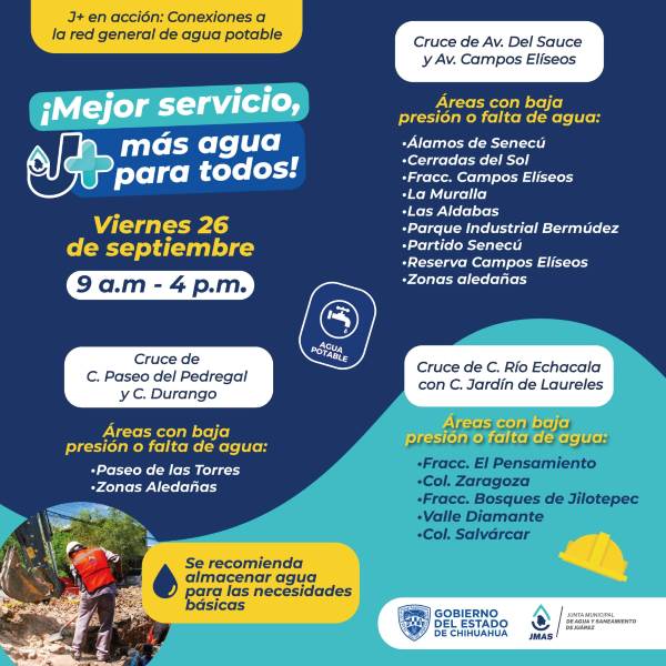 Por conexión de fraccionamientos a red de agua potable este viernes suspensión del servicio