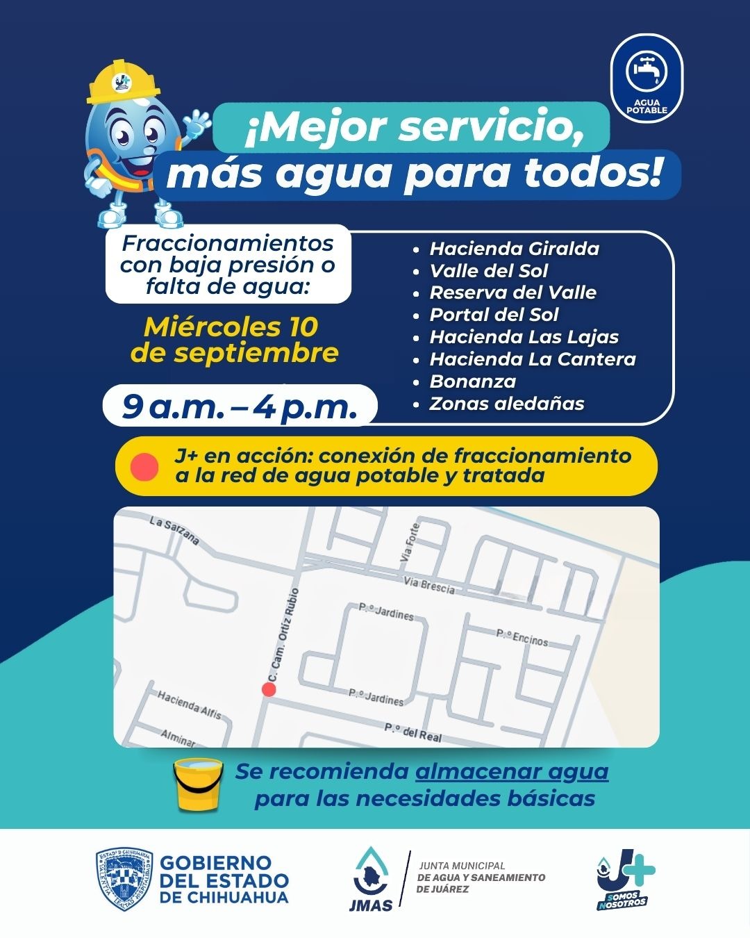 Anuncia JMAS suspensión por conexión de fraccionamiento en Camino Ortiz Rubio.