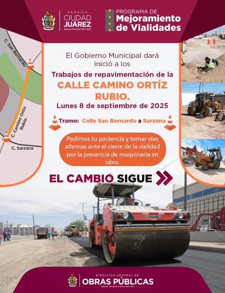 Iniciará repavimentación de la calle Camino Ortiz Rubio este lunes