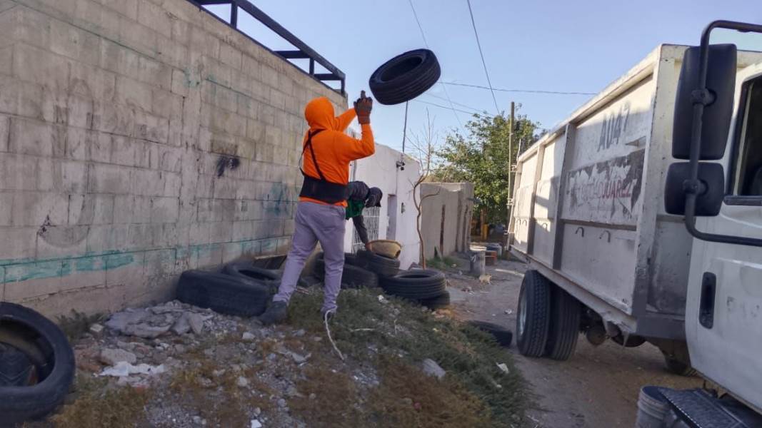 Retiran decenas de llantas de calles en la colonia Anáhuac