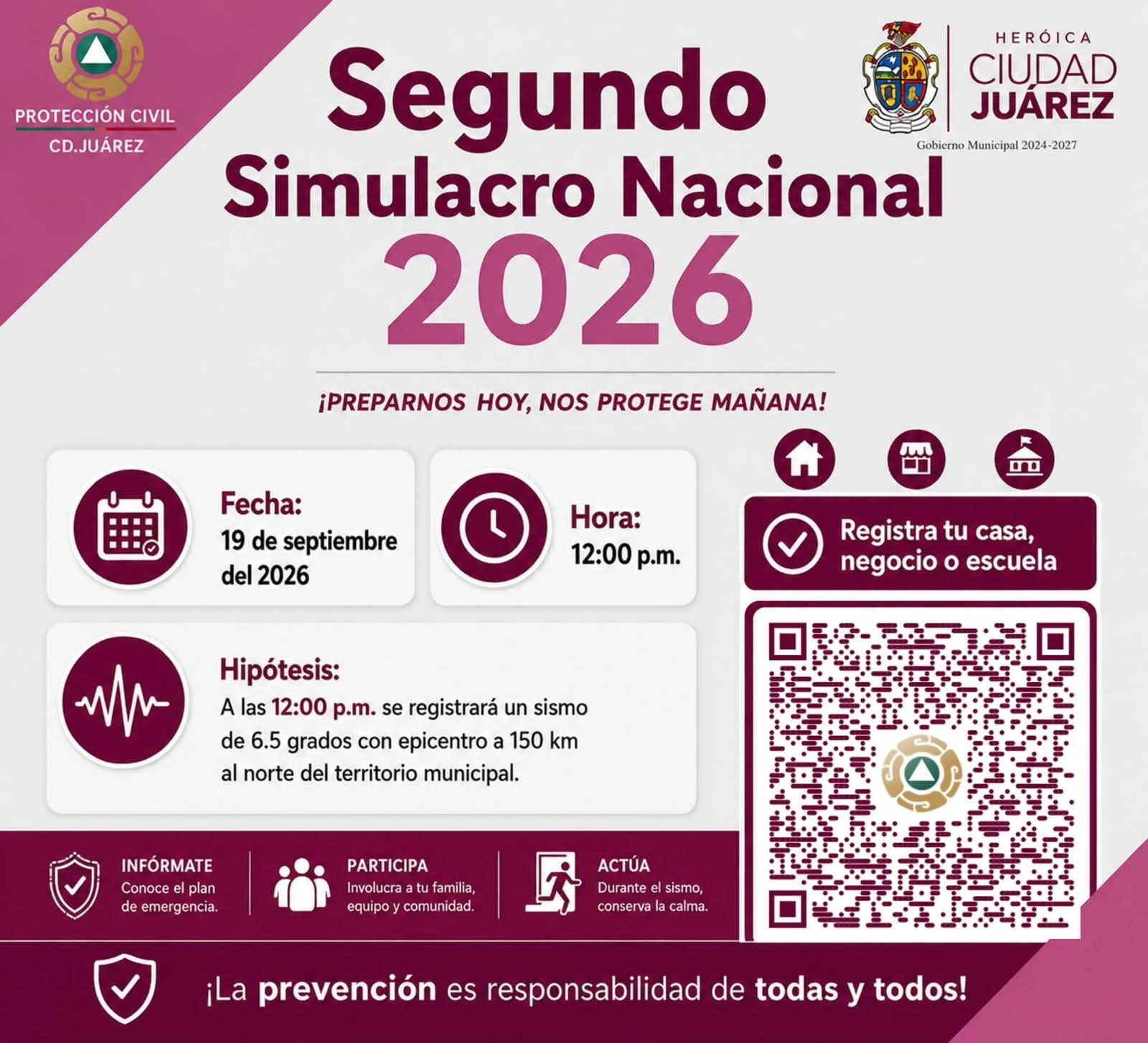 Juarenses pondrán a prueba sus protocolos ante sismo de magnitud 6.5 durante simulacro nacional