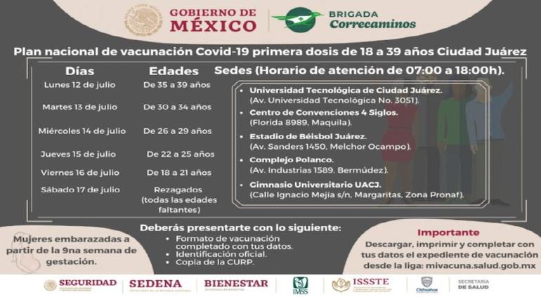 Dan a conocer calendario de vacunación de 18 y más
