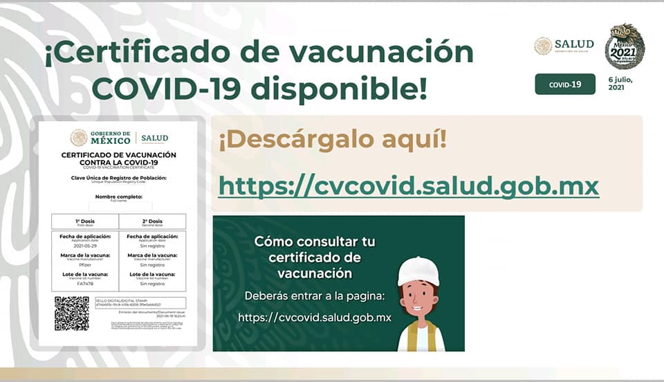 A partir de hoy  se puede obtener por parte del Gobierno Federal el certificado de vacunación contra Covid 19