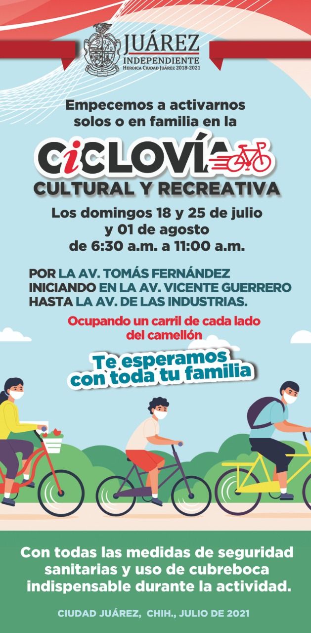 Reactivaran la Ciclovía Cultural y Recreativa