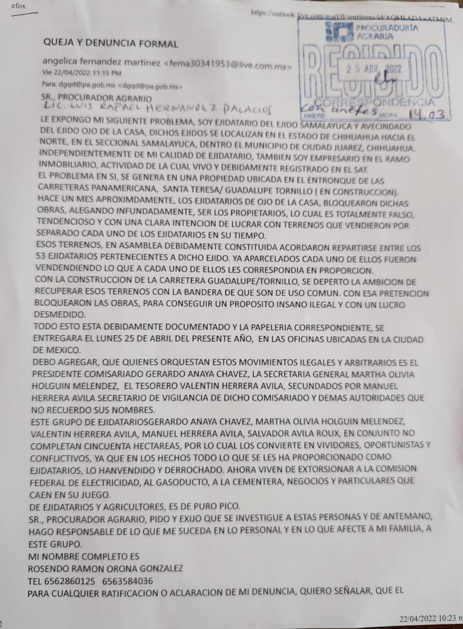 Denuncian por fraude a Comisariado Ejidal de El Ojo de la Casa